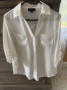 Fortune + Ivy Women's White Button-Down Pocket Shirt